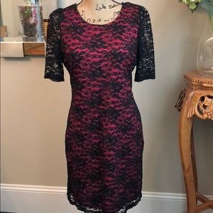 Red and black lace cocktail dress-above knees-